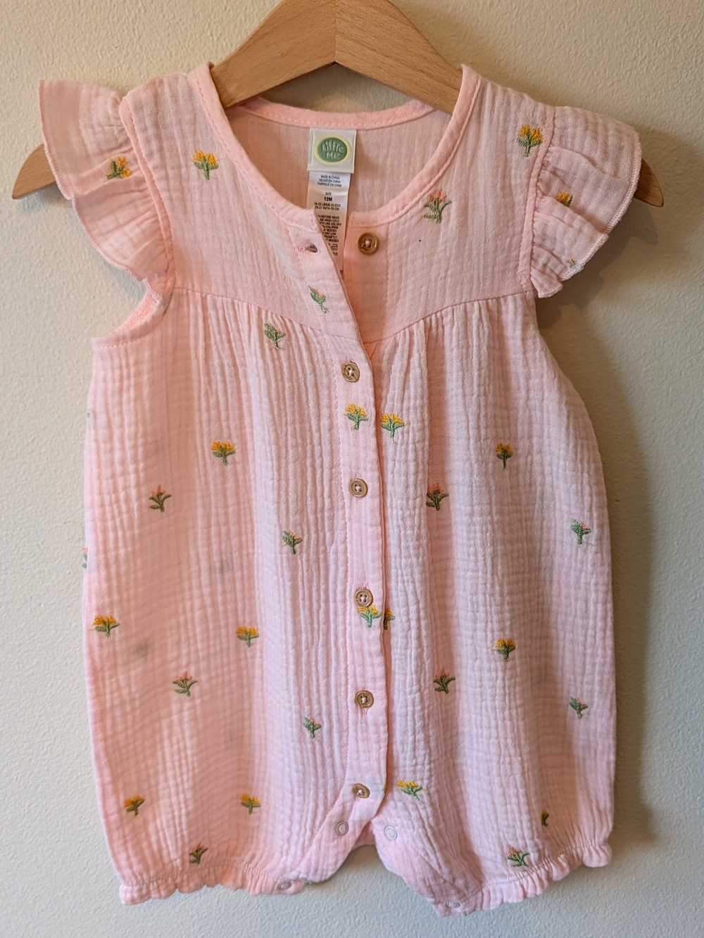 NWT Little Me Pink Floral Gauze Bubble Romper – 12M – 100% Cotton